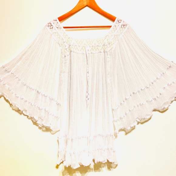 Vintage Mexican Blouse Boho Chic Embroidered Crochet - Picture 2 of 2